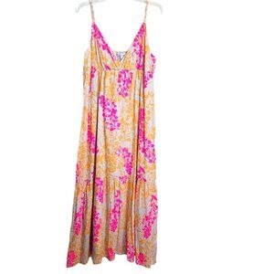 Old Navy Y2K Maxi Dress XXL Tiered Boho V-Neck Metallic Sleeveless‎ Beach Lined